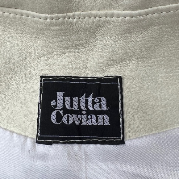 80s Cream & Silver Leather Patchwork Blazer Coat - Picture 2 of 14